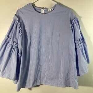 Womens Anthropologie DRA Los Angeles Bell Ruffle Sleeve Striped Blouse S‎